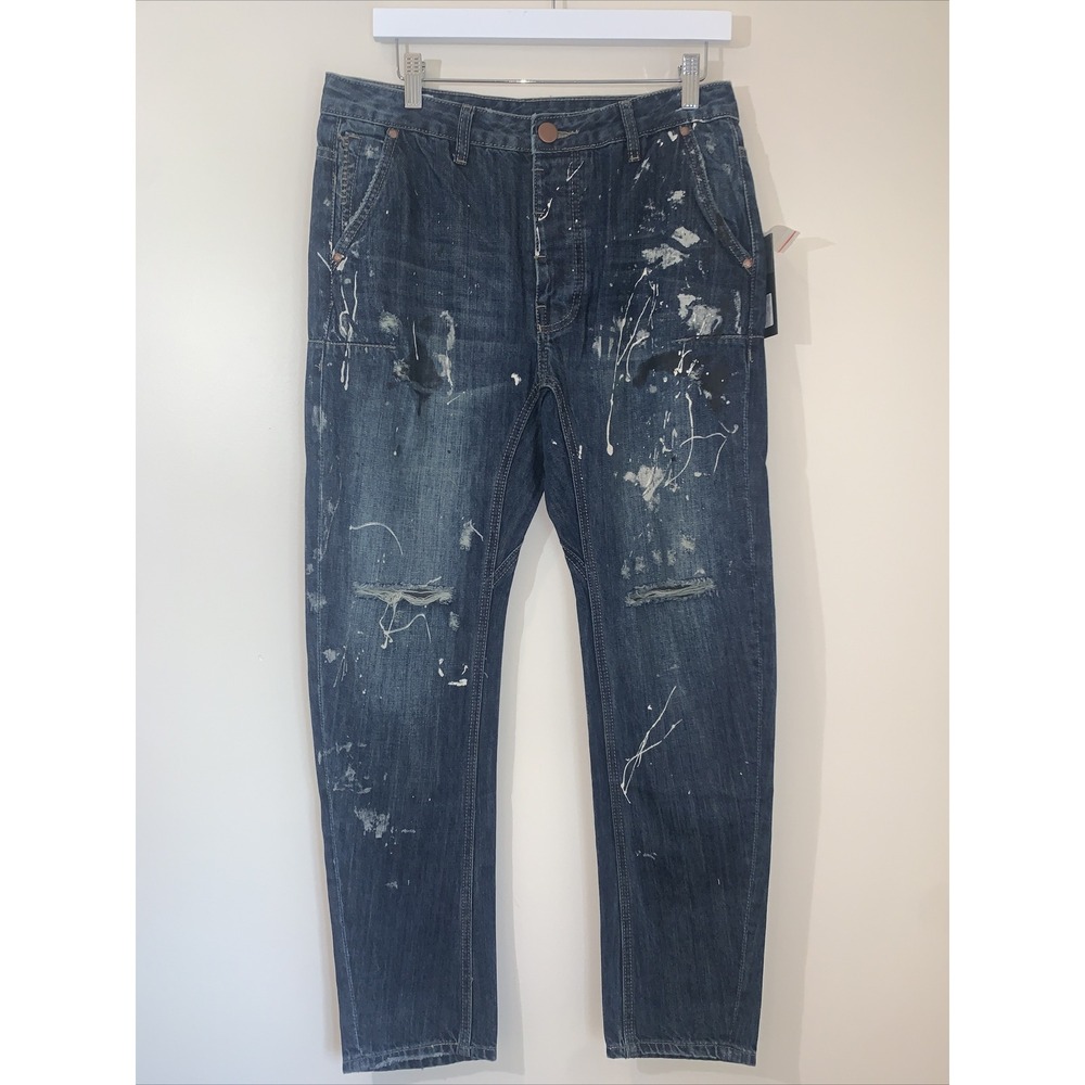 Man X One Teaspoon Mens Jeans Size 30R Mr Golds Cowboy Distressed Paint Splatter